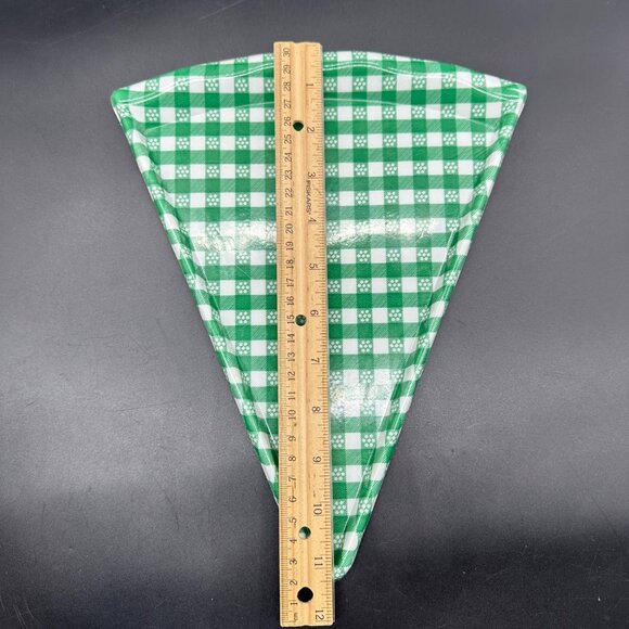 Vintage Pizza Slice Plates Trays Green White Checkered Serving Dishes Plastic - Picture 7 of 8